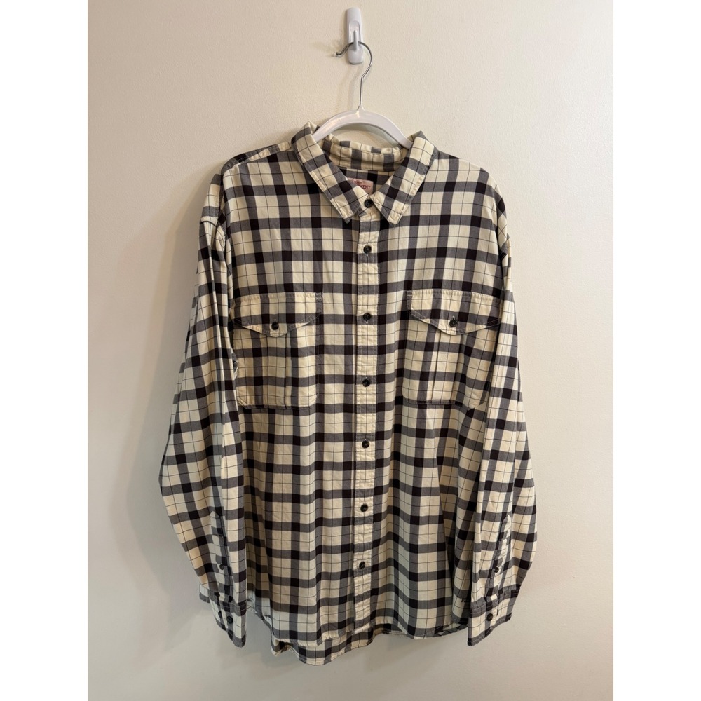 Filson Alaskan Guide Shirt Mens XXXL Cream Brown Plaid Cotton Flannel Work